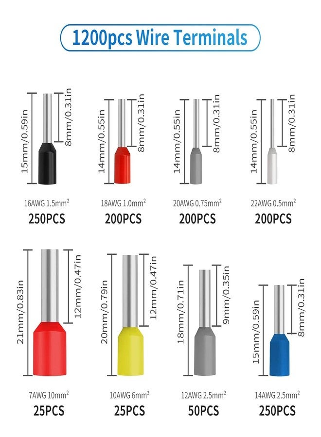Tendula Wire Crimping Tool Kit Ferrule Crimping Plier with 1200pcs Terminals Ferrule Wire Copper Crimp Connector & Crimper Plier Self Adjusting Electrician Ratchet. - Image 2